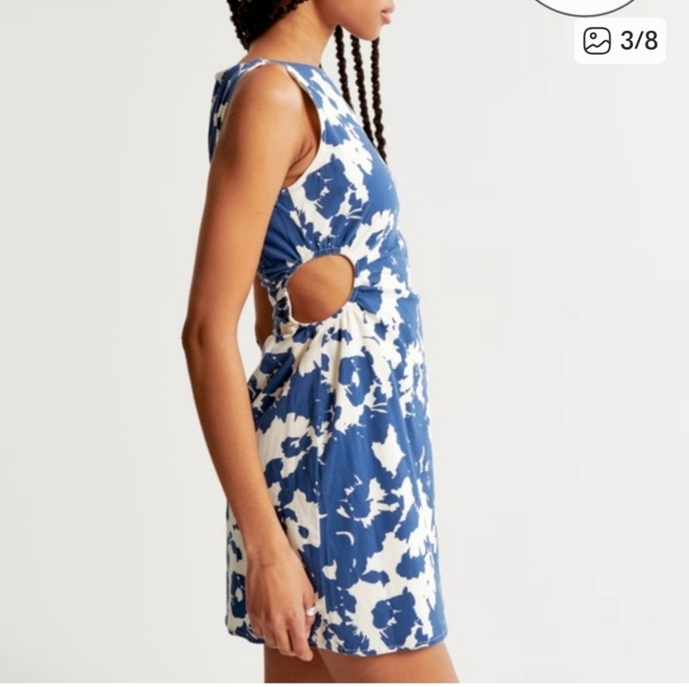 Abercrombie & Fitch Blue & White Cutout Midi Dress Size XXS - Picture 2 of 8